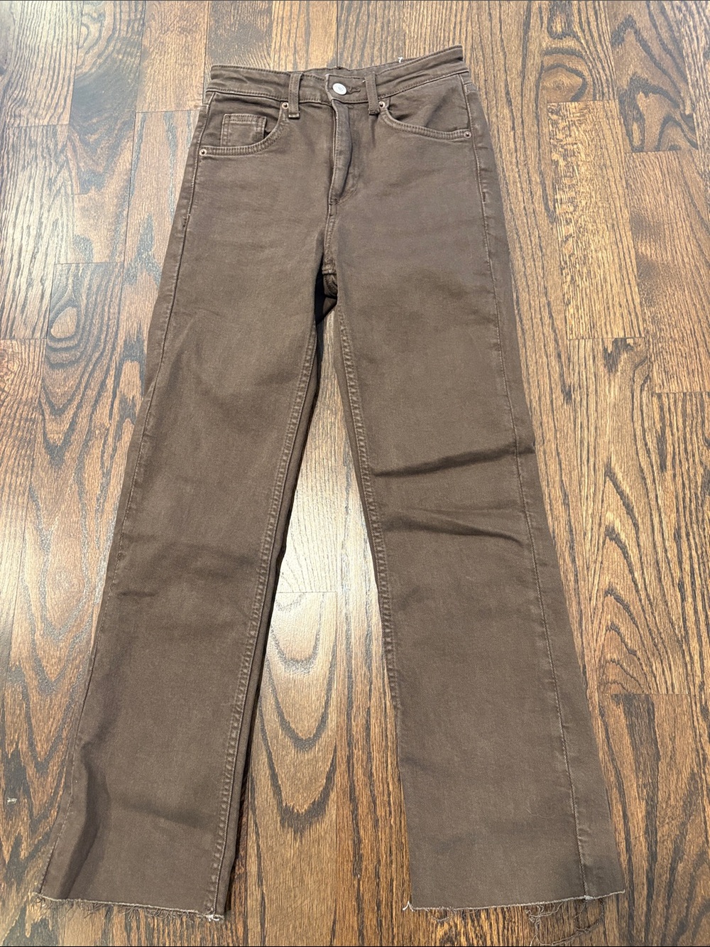 Zara Women’s Crop Fray Straight Leg Brown Jeans Size 0